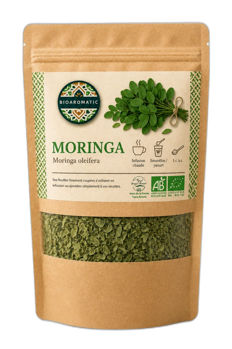 Moringa BIOAROMATIC présenté dans un décor botanique